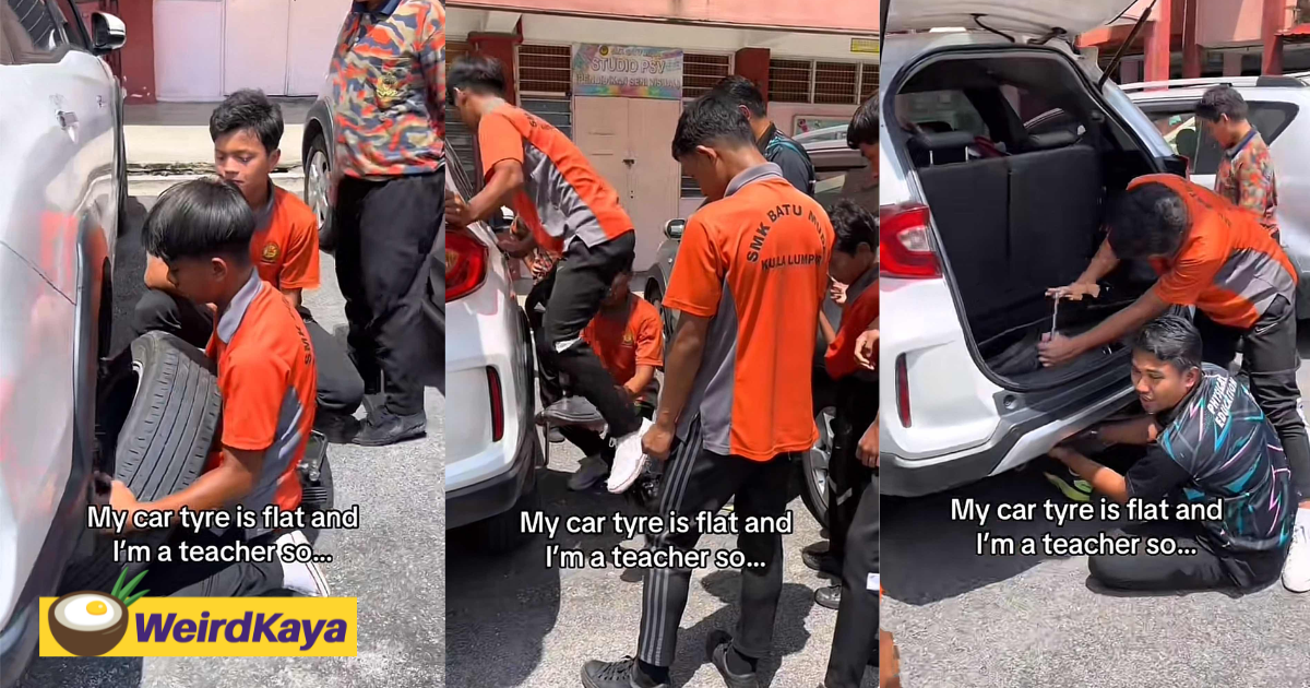 M'sian teacher impressed by 14yo students changing her flat tyre | weirdkaya