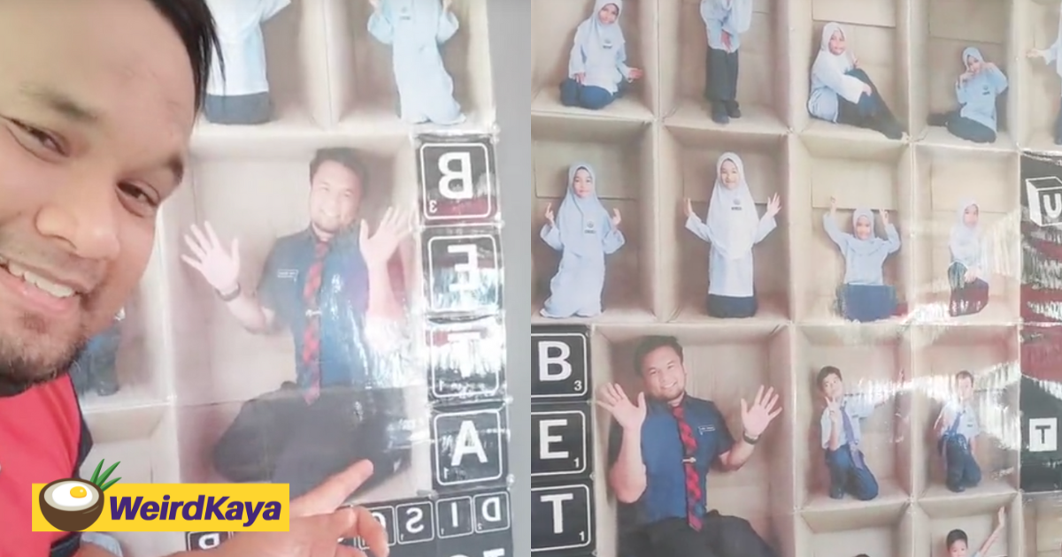 M'sian teacher turns cardboard boxes into creative photo booths for class portraits | weirdkaya