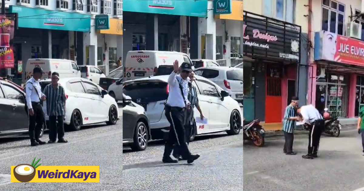 M'sian Traffic Police Praised For Helping Old Man Cross The Road & Showing Good Manners