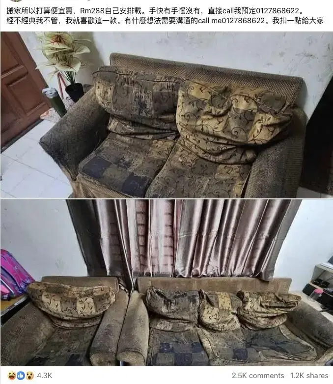 M’sian Tries To Sell Worn-Out Sofa For RM288, Netizens Say It Came Straight From A Horror Film