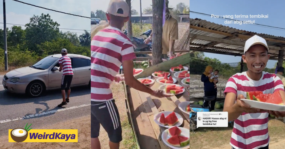 M'sian vendor hands out free watermelon to drivers stuck in traffic jam, wins hearts online | weirdkaya