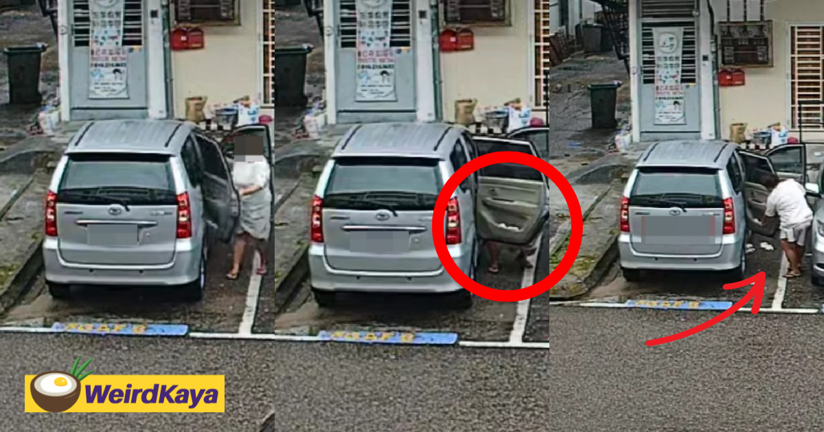 M'sian woman allegedly caught peeing at parking lot & used car door as 'shield' | weirdkaya