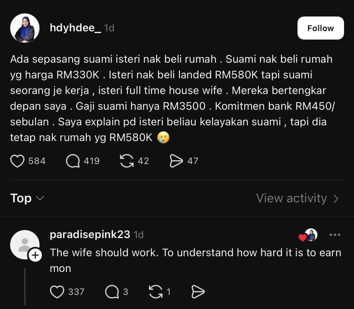 M’sian Woman Demands RM580k House Even After Learning Husband Earns Only RM3.5k