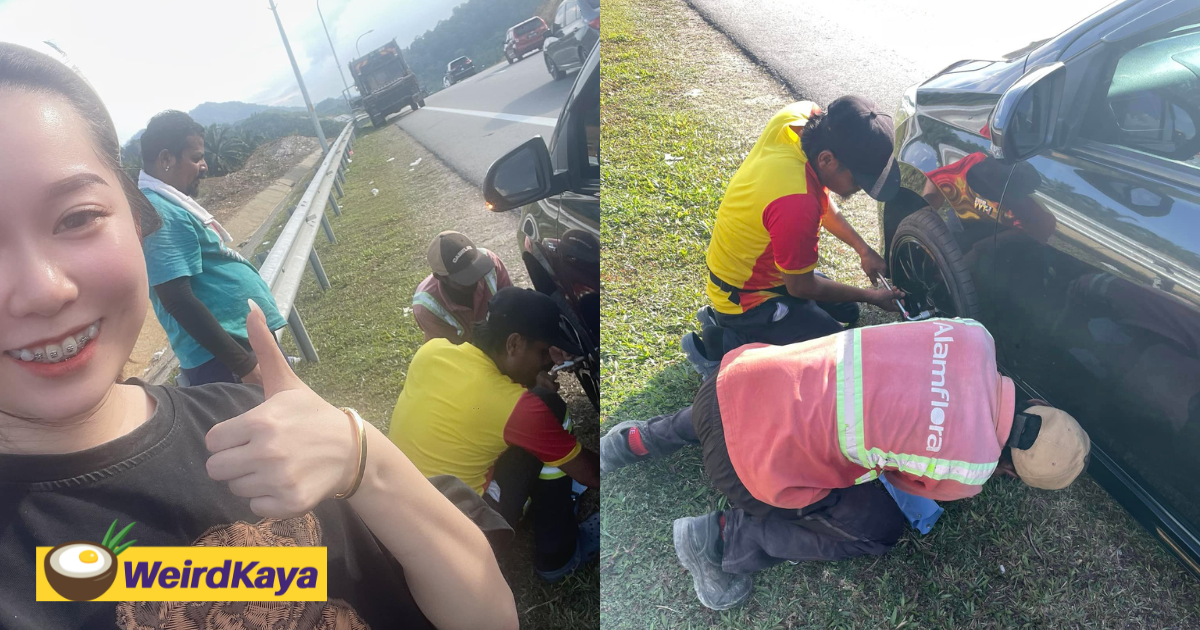M'sian woman grateful to see alam flora staff stop to help change her tyre along the highway | weirdkaya