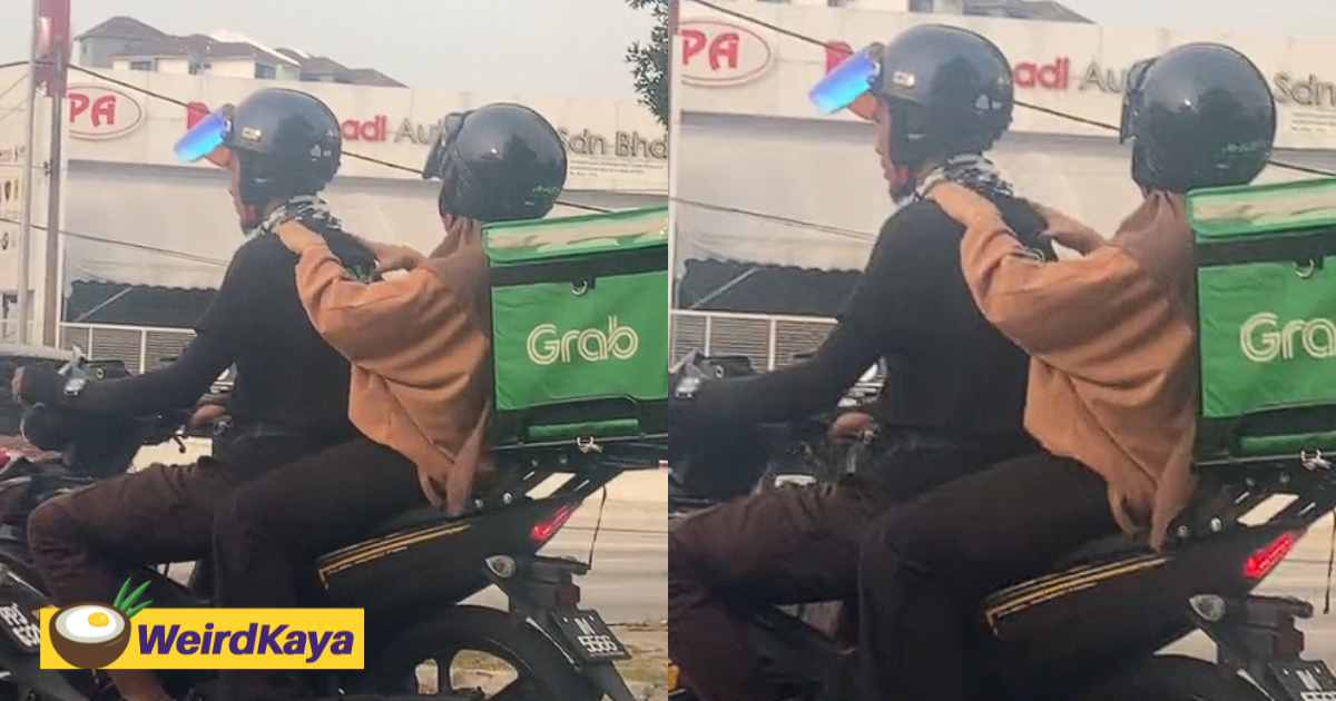 M'sian woman massages partner’s shoulder while he makes deliveries on his motorcycle | weirdkaya