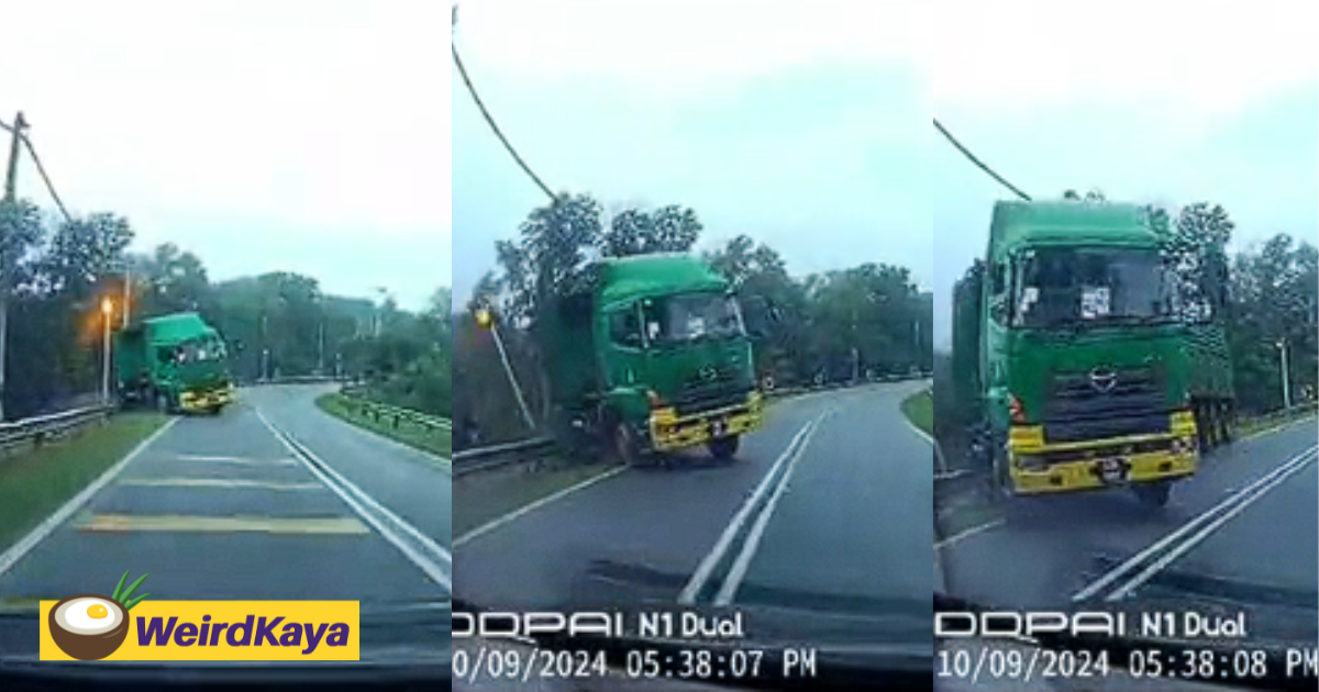 M'sian Woman Narrowly Escapes Getting Crushed By Lorry Which Lost Control In Johor