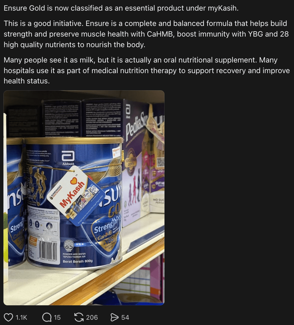 M’sians Grateful To See Adult Milk Powder Under MyKasih, Says It Helps Care For Elderly Health comment