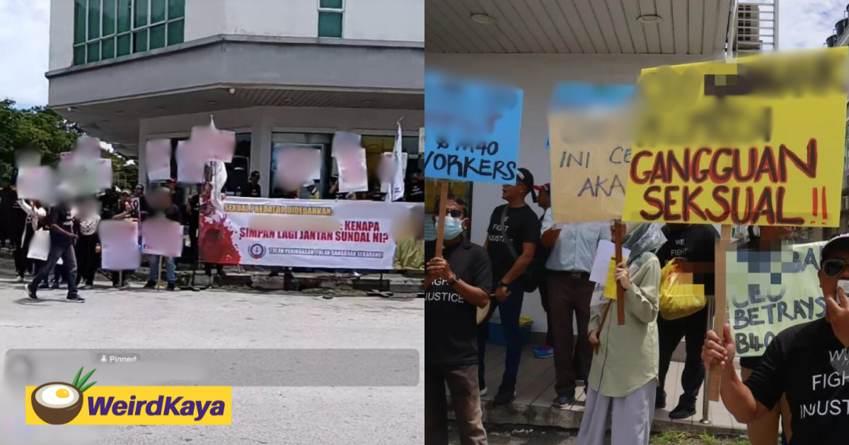 M'sians protest outside ipoh bank after worker who was harassed by supervisor gets suspended from her job | weirdkaya