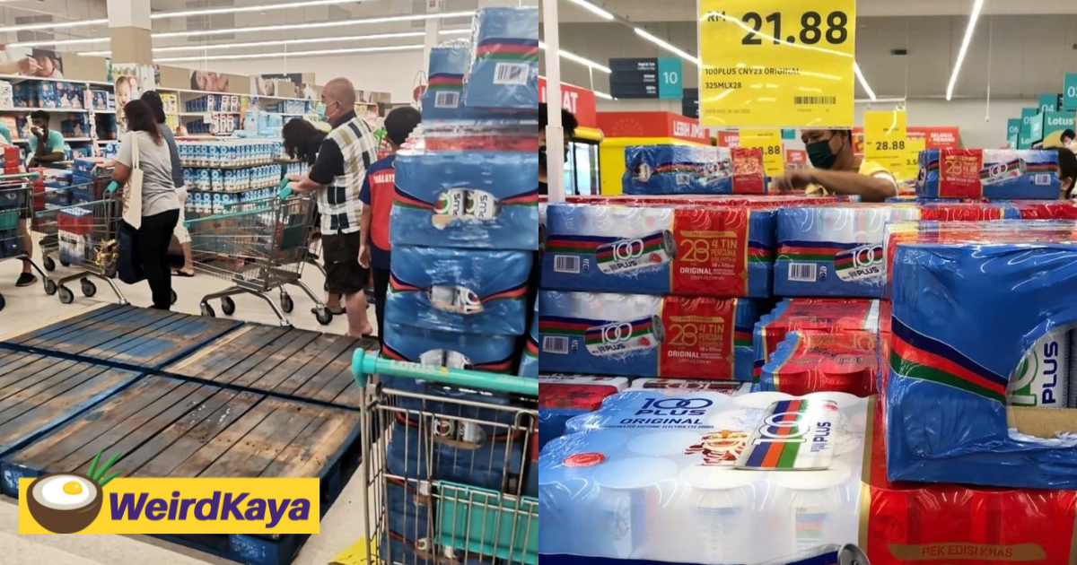 M'sians seen 'flooding' supermarket to buy cheap 100plus soft drinks for cny | weirdkaya