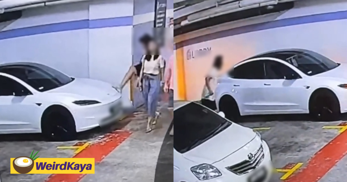 M'sian's tesla gets kicked, spat on by man kicks at kl mall parking lot | weirdkaya