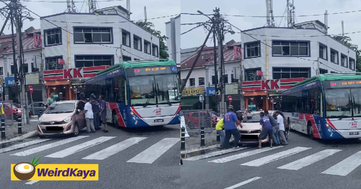 M’sians work together to move illegally parked axia which blocked bus’ path | weirdkaya