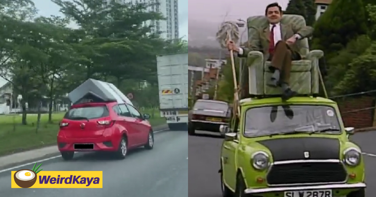 Myvi seen carrying 2-seater sofa on its roof, netizens say it reminds them of mr bean | weirdkaya