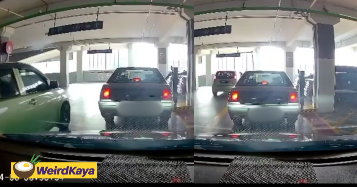Myvi skips out on parking fee by zooming past boom gate while another driver was paying | weirdkaya