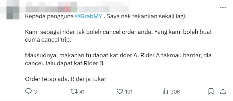 M'sian customer cancels order at the last minute, forces delivery rider to foot rm90 bill