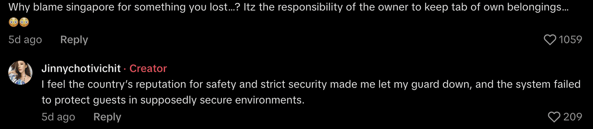 netizen comment -Thai Influencer's RM1.29mil Watch Gets Stolen, Shocked As She Thought S'pore Was A 'Safe Country'
