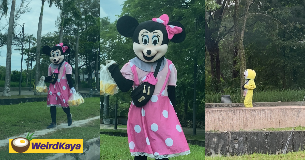 Netizen stumped by scary minnie mouse mascot selling pickled fruits by the roadside | weirdkaya