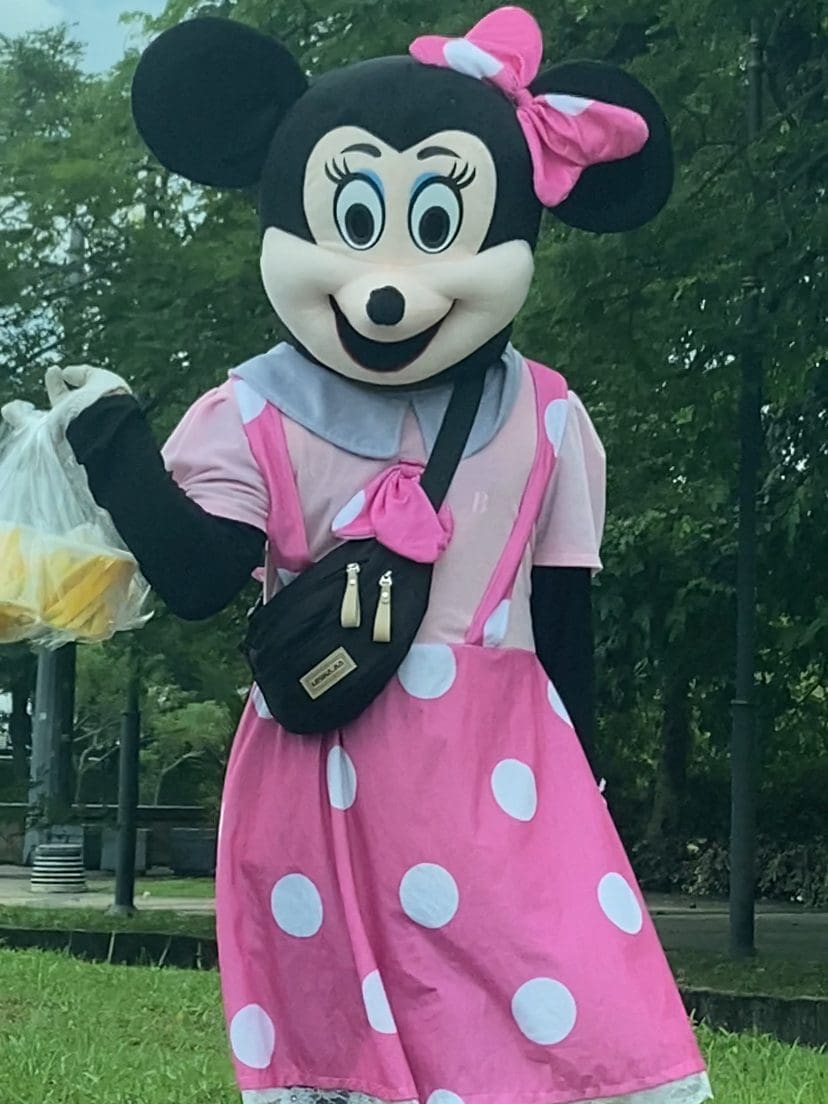 Netizen Stumped By Scary Minnie Mouse Mascot Selling Pickled Fruits By The Roadside