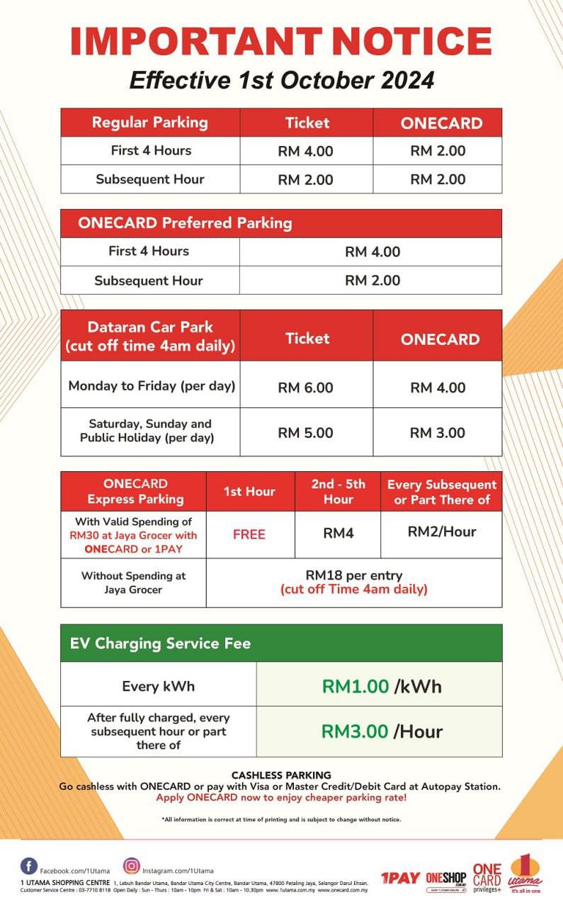 New parking rate at 1 utama