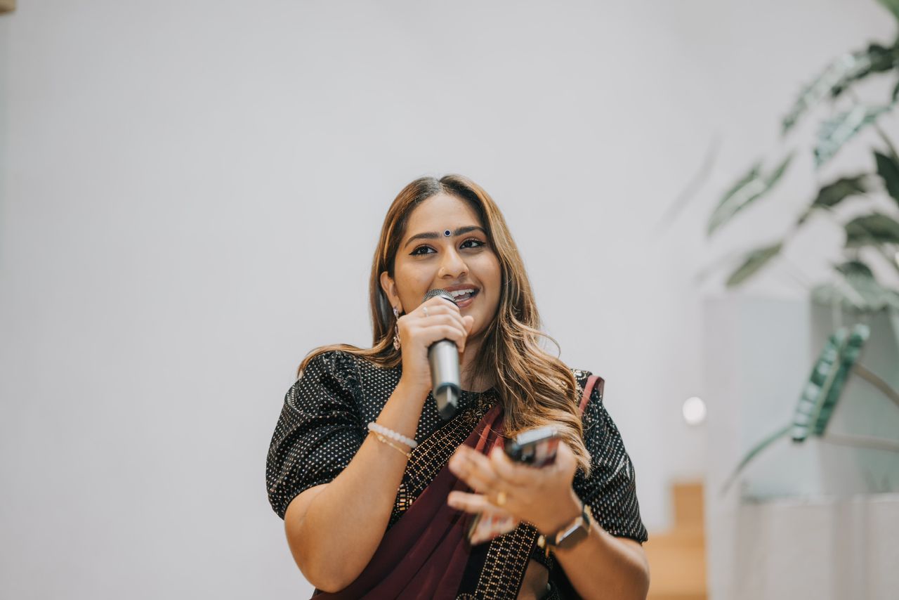 Nirosha speaking during her brand launch