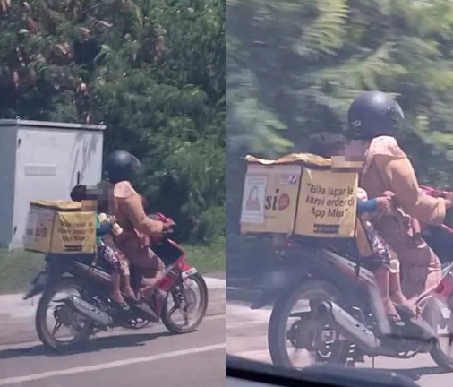 Noryani riding to work with kids