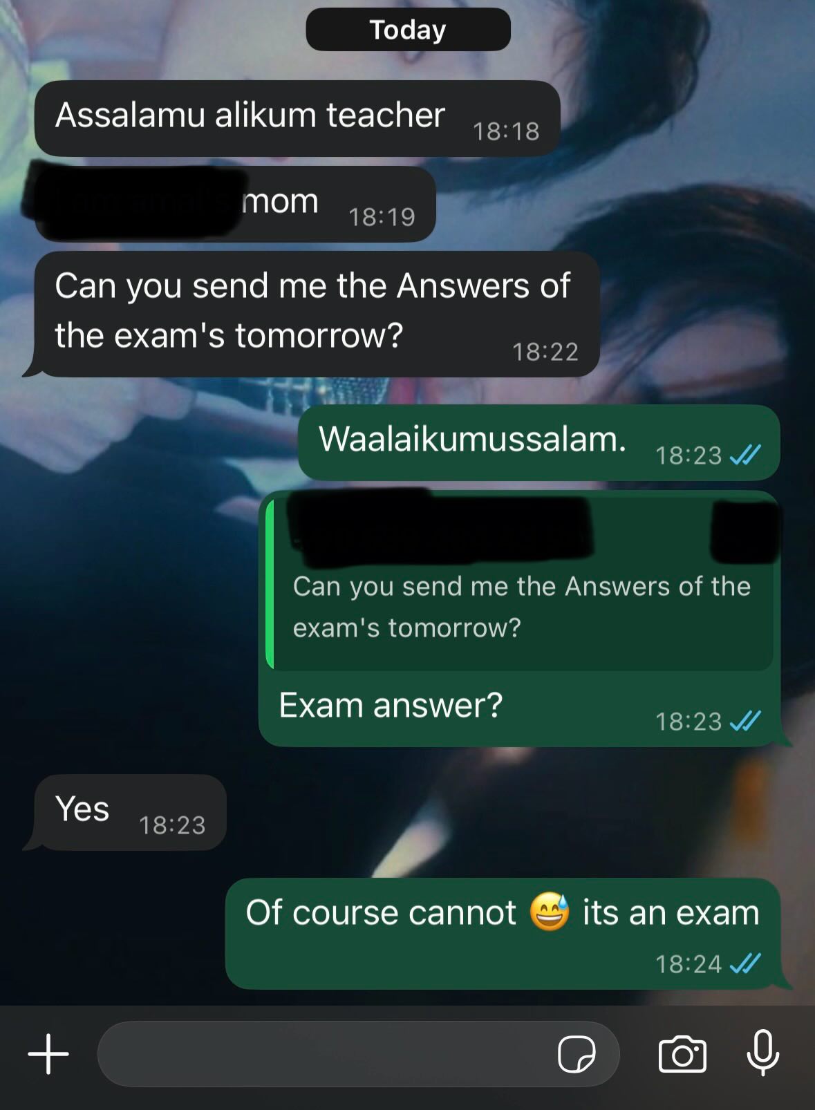Parent asking for exam paper answer key