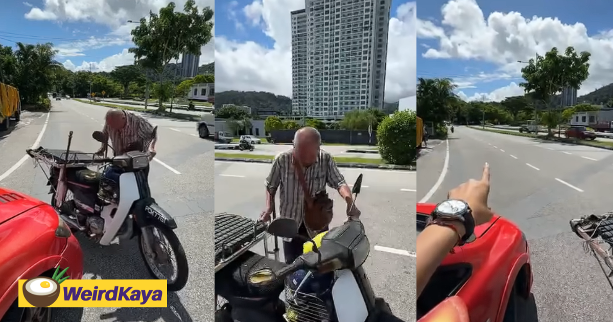 Penang uncle hits car while riding against traffic, argues with driver before leaving | weirdkaya