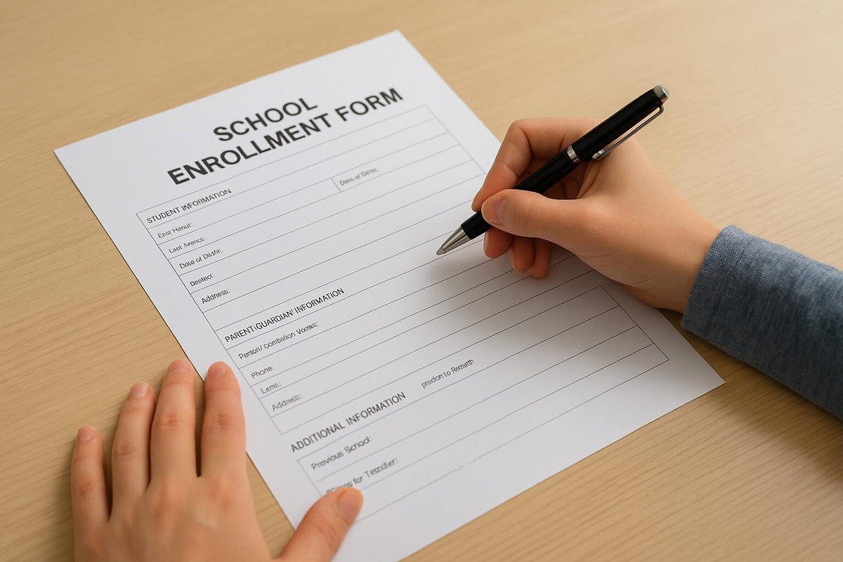 Person filling up enrolment form