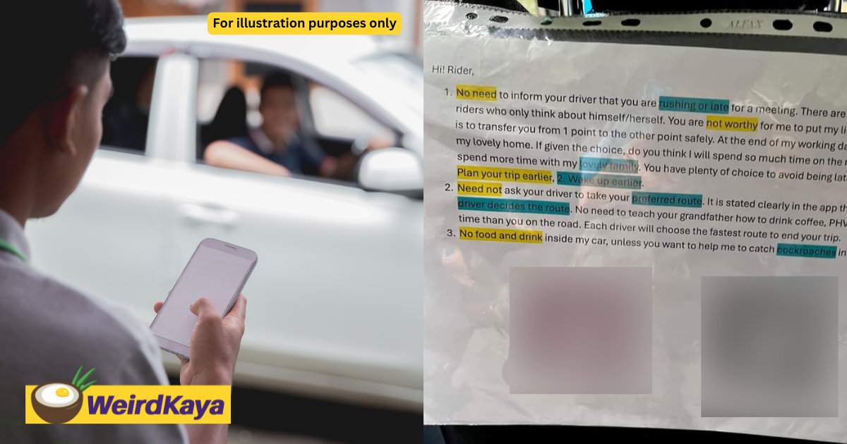 'plan and wake up earlier' - sg private-hire driver sticks witty note telling passengers the dos and donts | weirdkaya