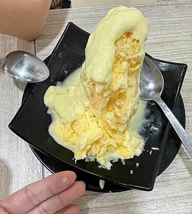 Plastic bits inside shaved ice dessert