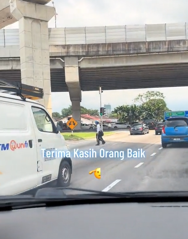 Police crossing road with student