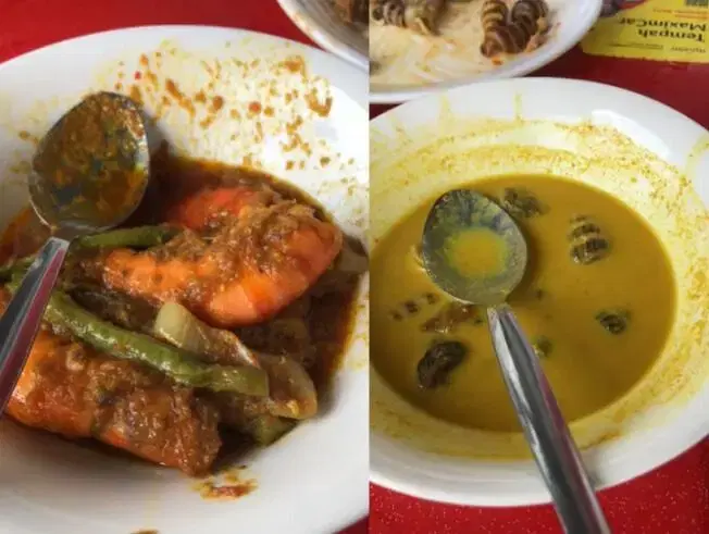 Prawn and siput dishes