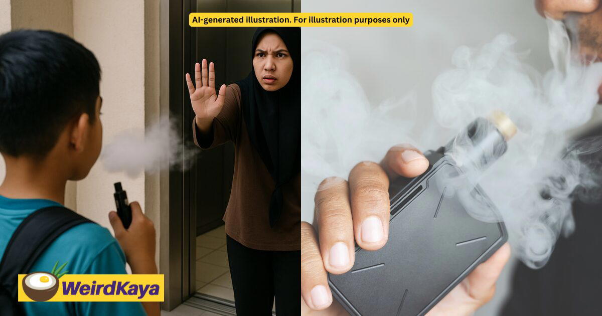 Primary School Boy Blows Vape Smoke At M’sian Woman, Runs Off When She Starts Recording