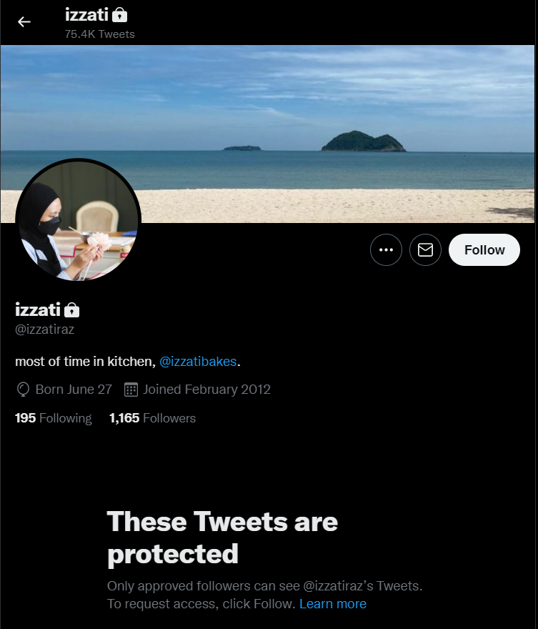 Izzati makes twitter account private