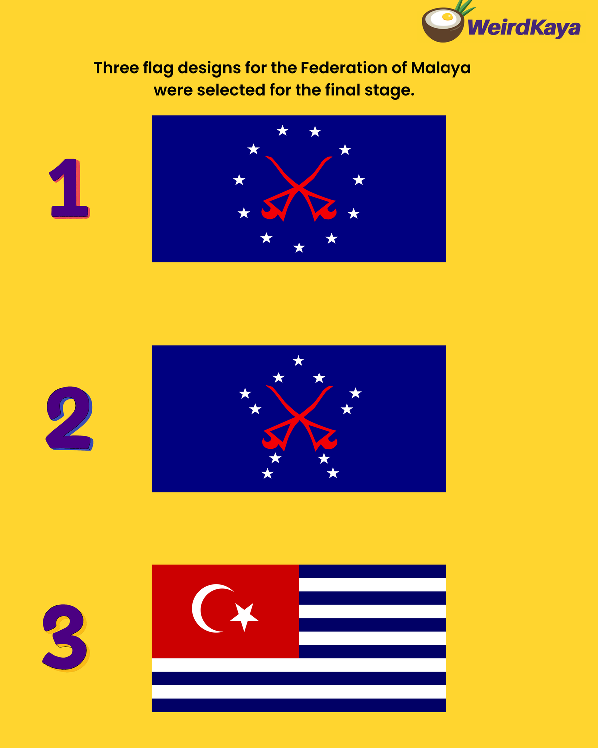 3 flag designs for the federations of malaya selected for the final stage