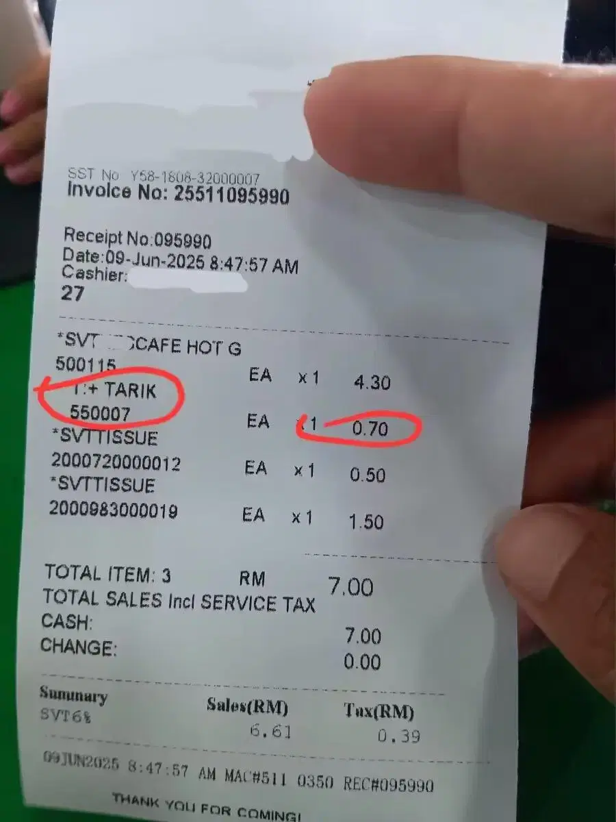 Receipt for 'pulled' coffee