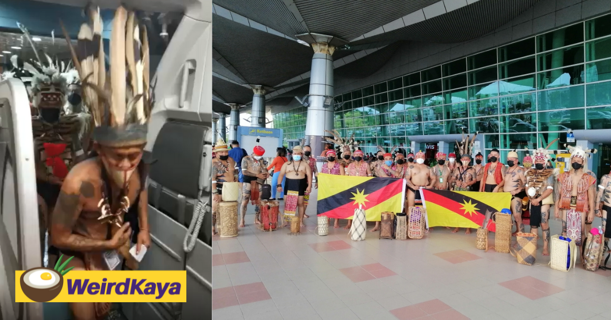 60 orang asal sarawak travel to kk on aa flight in traditional 'sirat' costume | weirdkaya