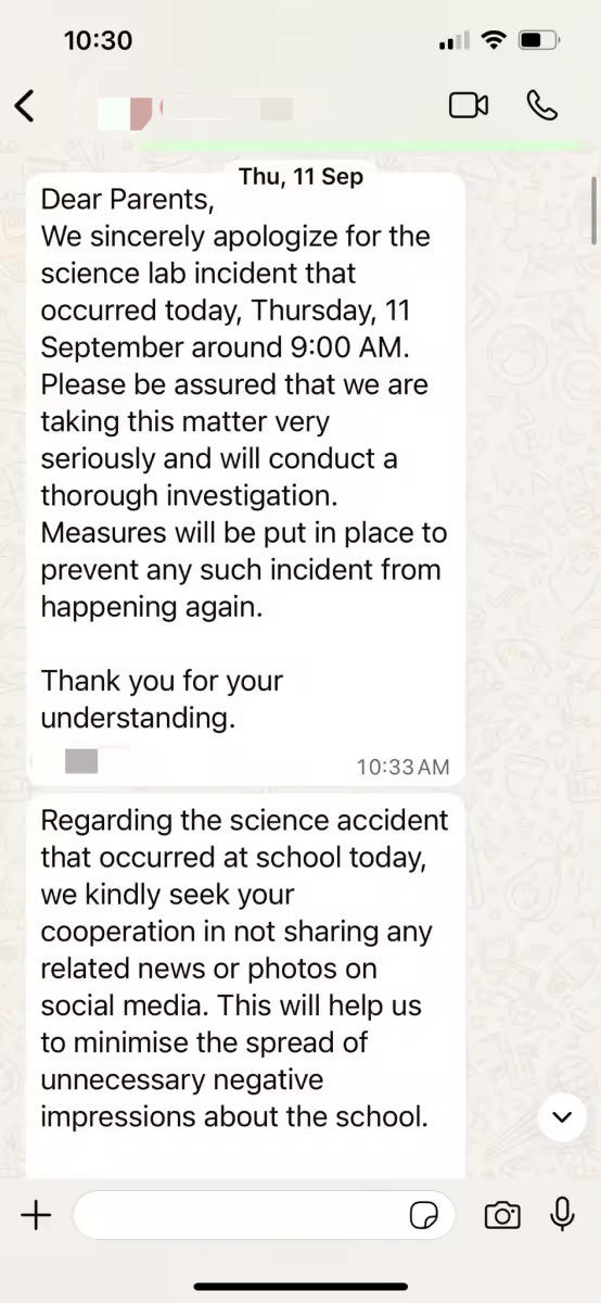 School's response over glass beaker incident