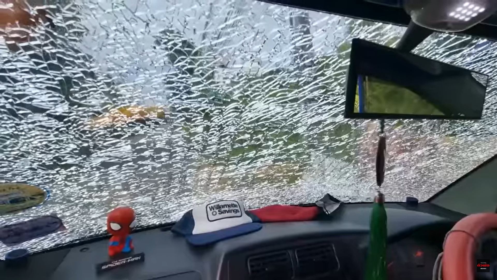 Severely scratched windshield