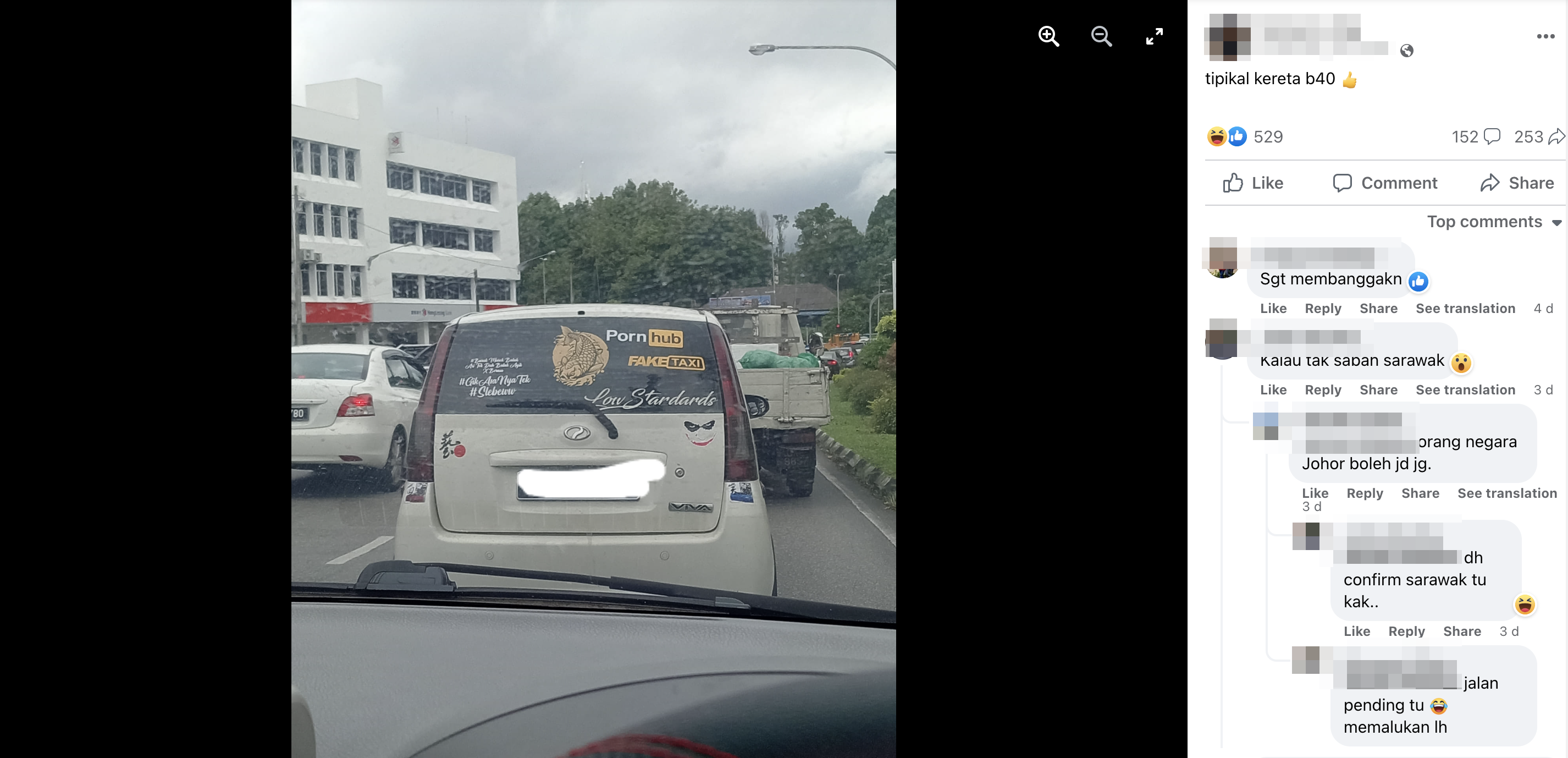 “bad example” - viva owner called out by netizens for displaying obscene bumper stickers | weirdkaya