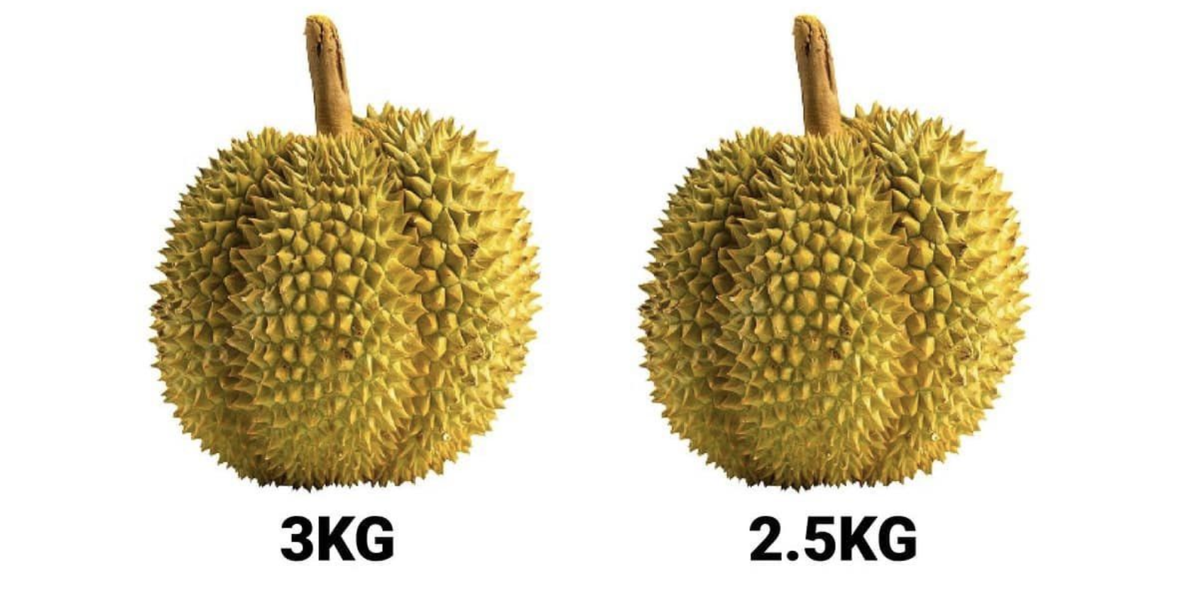 Durians side by side; 3kg vs 2. 5kg