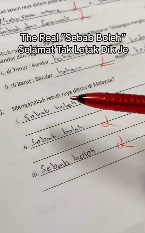M'sian student writes 'sebab boleh dik' catchphrase on exam paper, leaves teacher perplexed