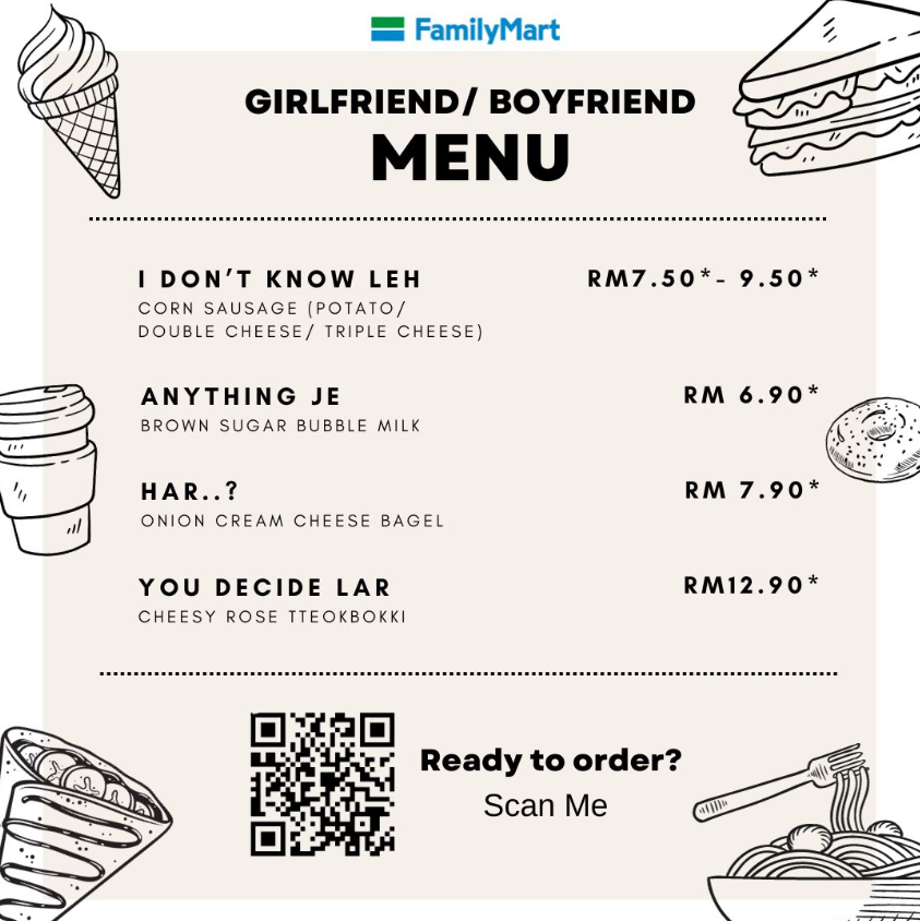 Familymart new girlfriend and boyfriend menu
