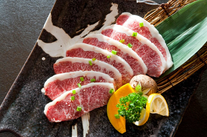 Slices of wagyu beef
