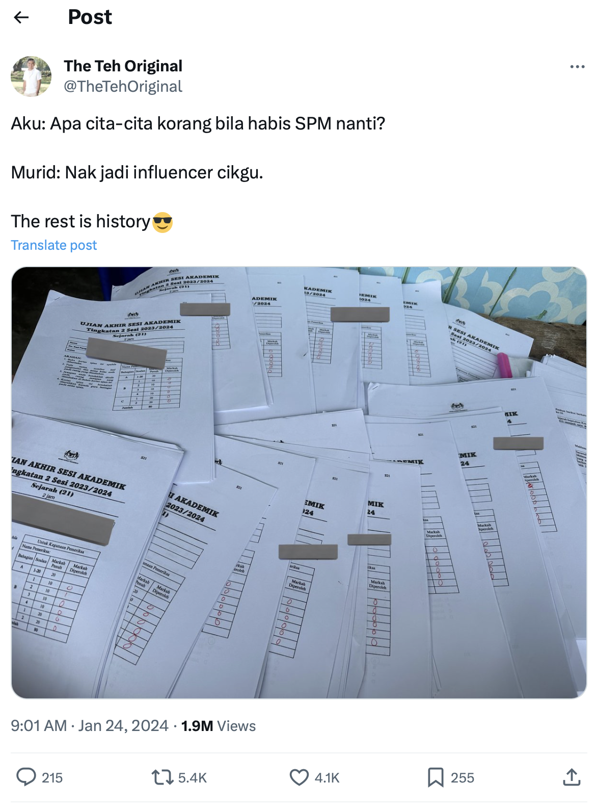 M'sian teacher reveals over half of form 2 students who wanted to be influencers scored 0 for history paper