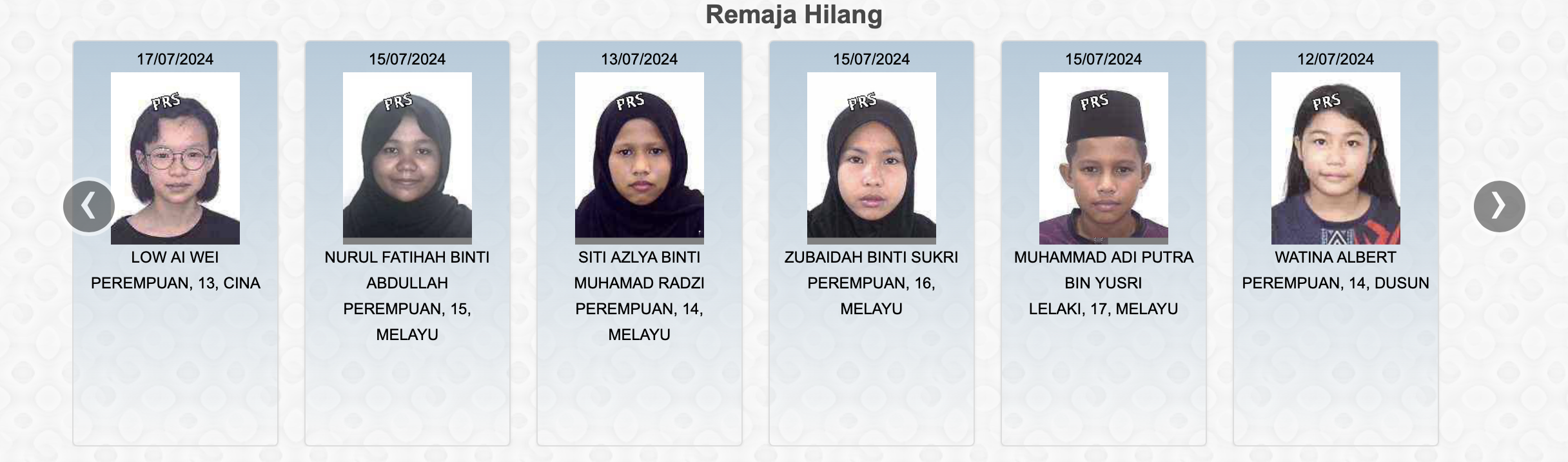 Missing children and teen in malaysia in july 2024