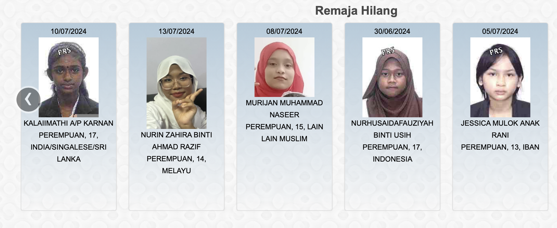 Missing children and teen in malaysia in july 2024