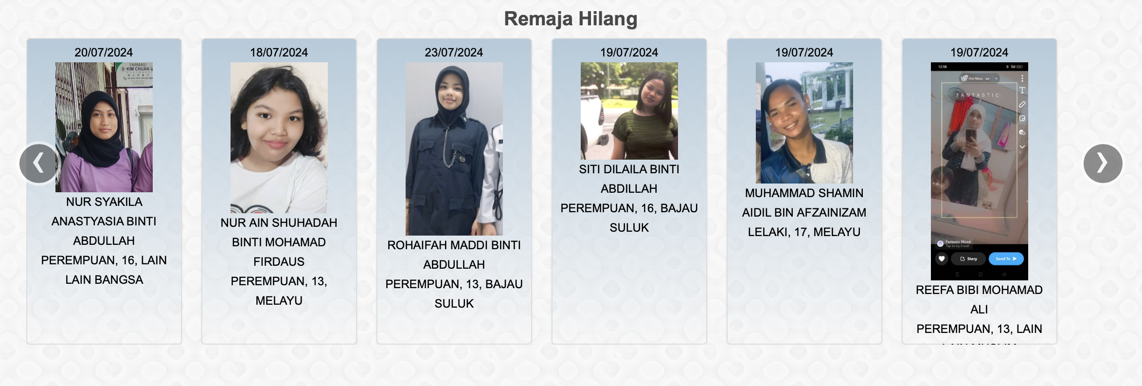 Missing children and teen in malaysia in july 2024