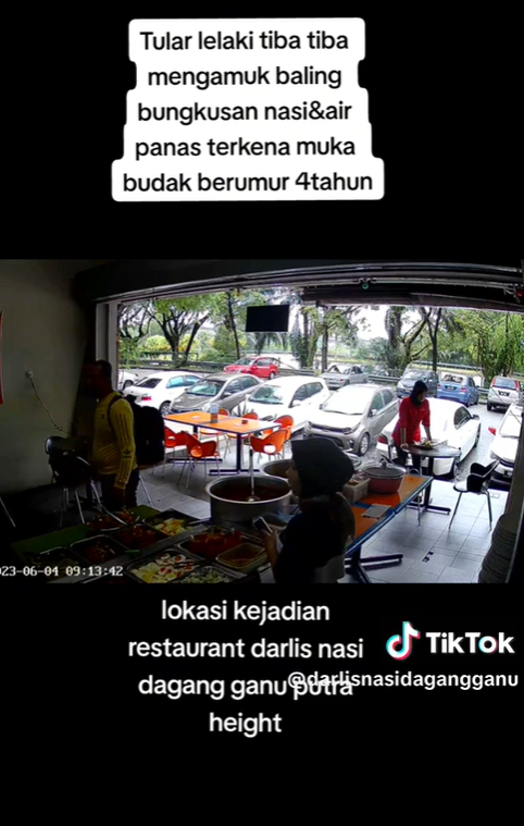 M'sian man goes amok and throws hot water at nasi dagang shop in subang jaya which hits 4yo kid