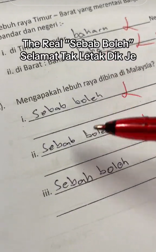 M'sian student writes 'sebab boleh dik' catchphrase on exam paper, leaves teacher perplexed