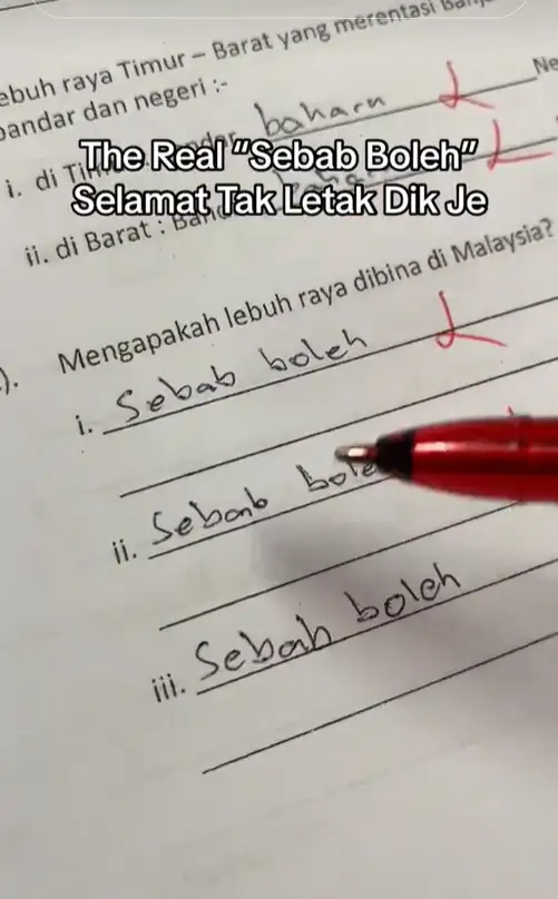 M'sian student writes 'sebab boleh dik' catchphrase on exam paper, leaves teacher perplexed